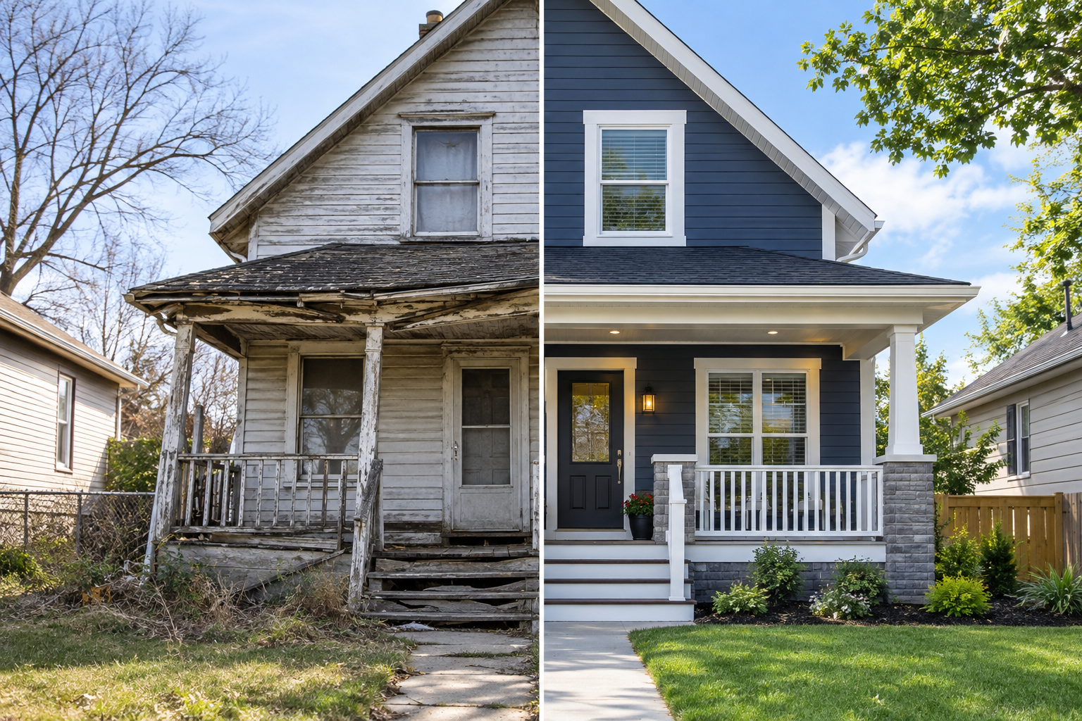 Before and after renovation of a house bought by Gora Buy Houses